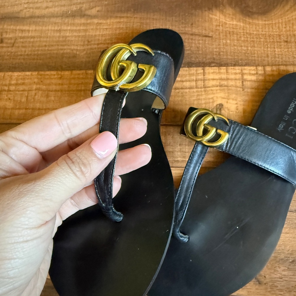 Black leather G marmont thong sandal - Picture 3 of 4